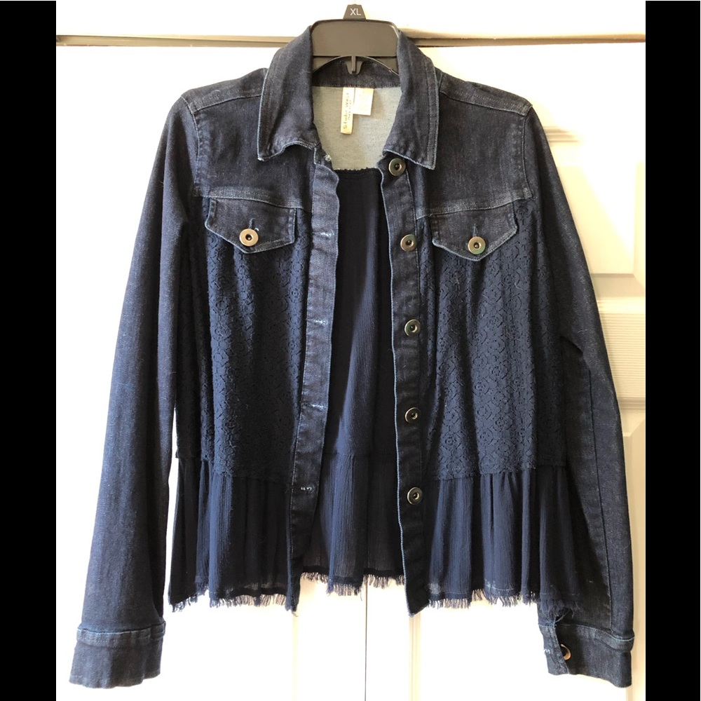 Denim jacket with matching lace insets size L